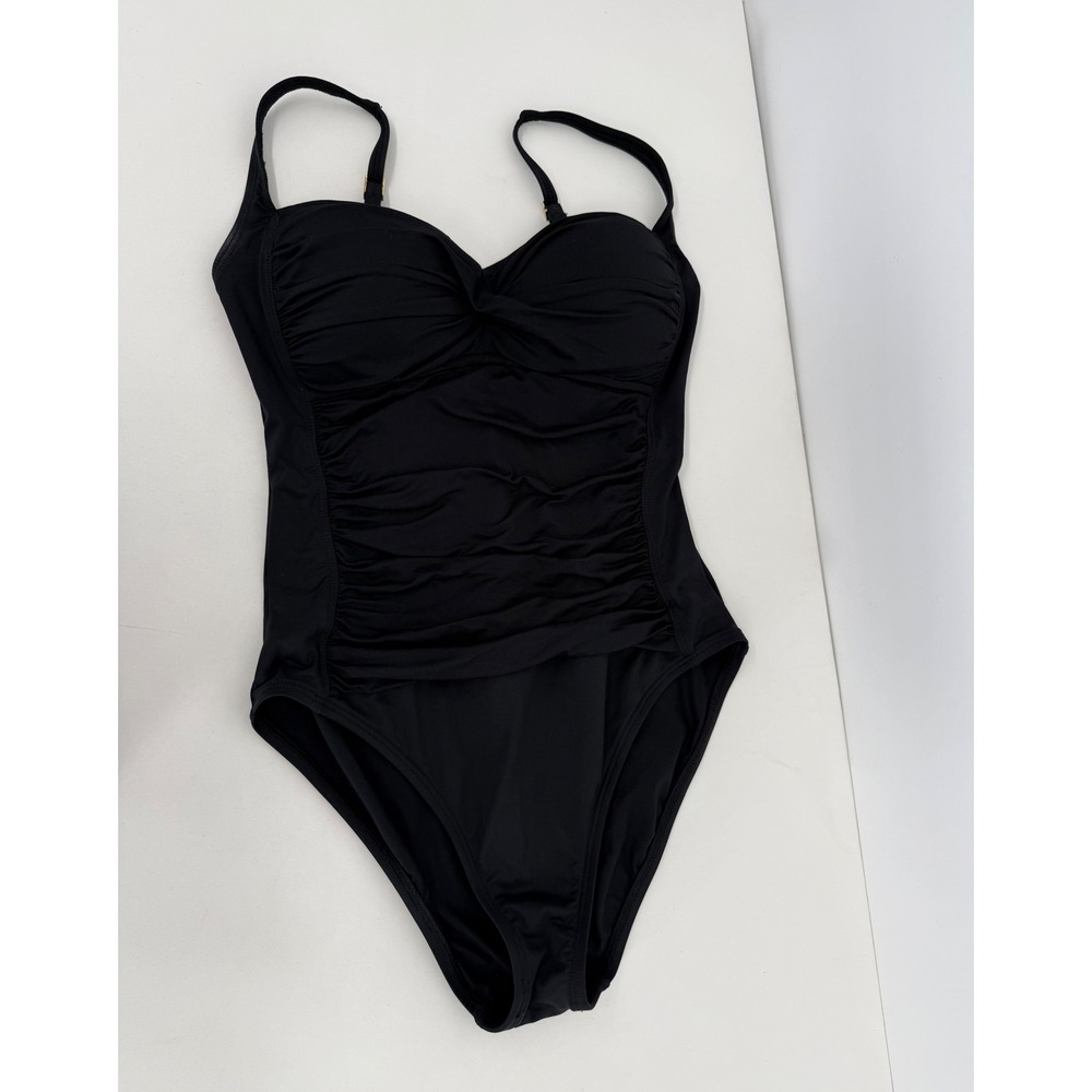 La Blanca Womens Black Ruched Tummy Control One Piece Swimsuit Sz 8‎